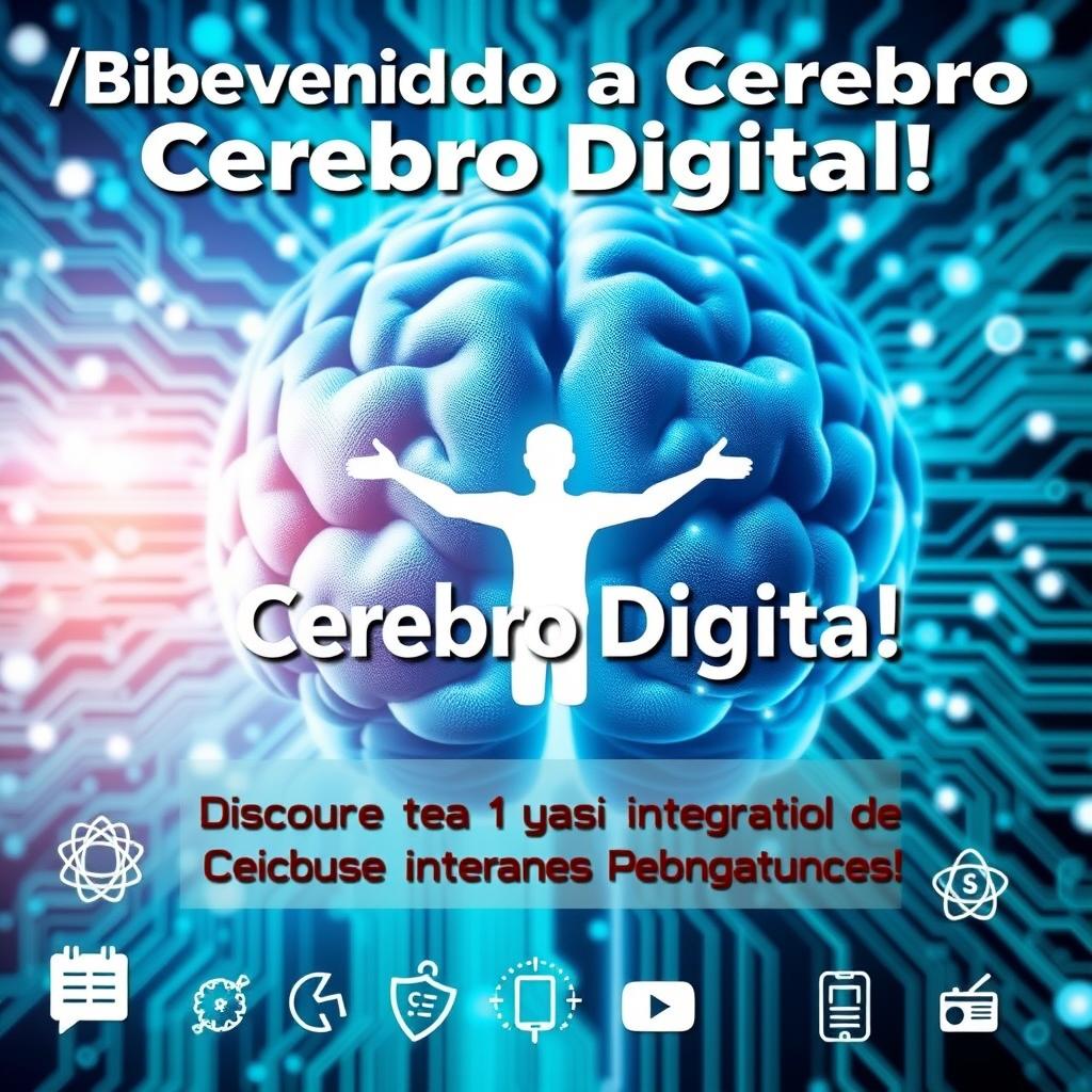 A dynamic and vibrant YouTube thumbnail featuring the title "¡Bienvenido a Cerebro Digital! Descubre Tu Nuevo Canal de Aprendizaje Integral"