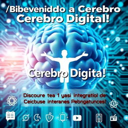 A dynamic and vibrant YouTube thumbnail featuring the title "¡Bienvenido a Cerebro Digital! Descubre Tu Nuevo Canal de Aprendizaje Integral"