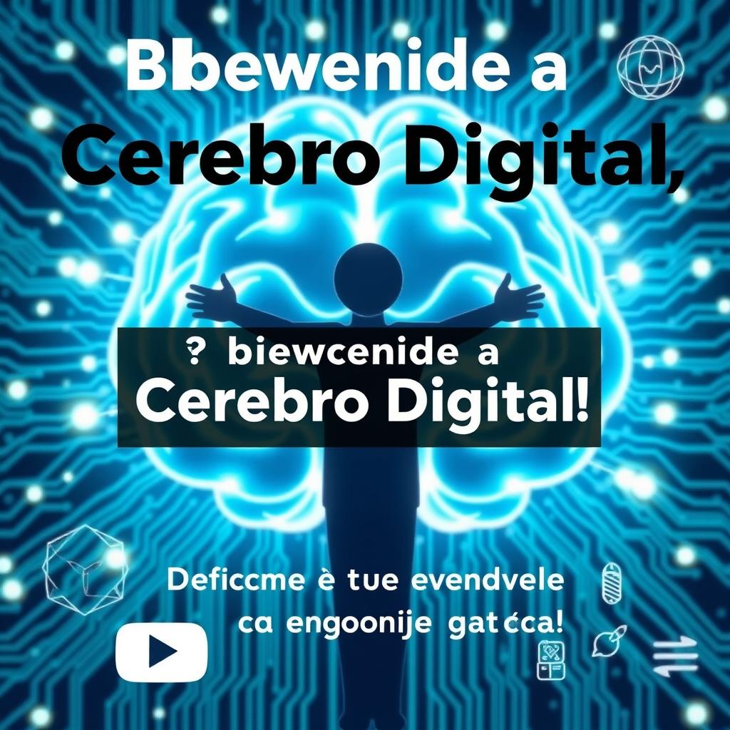 A dynamic and vibrant YouTube thumbnail featuring the title "¡Bienvenido a Cerebro Digital! Descubre Tu Nuevo Canal de Aprendizaje Integral"