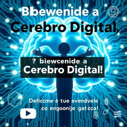 A dynamic and vibrant YouTube thumbnail featuring the title "¡Bienvenido a Cerebro Digital! Descubre Tu Nuevo Canal de Aprendizaje Integral"