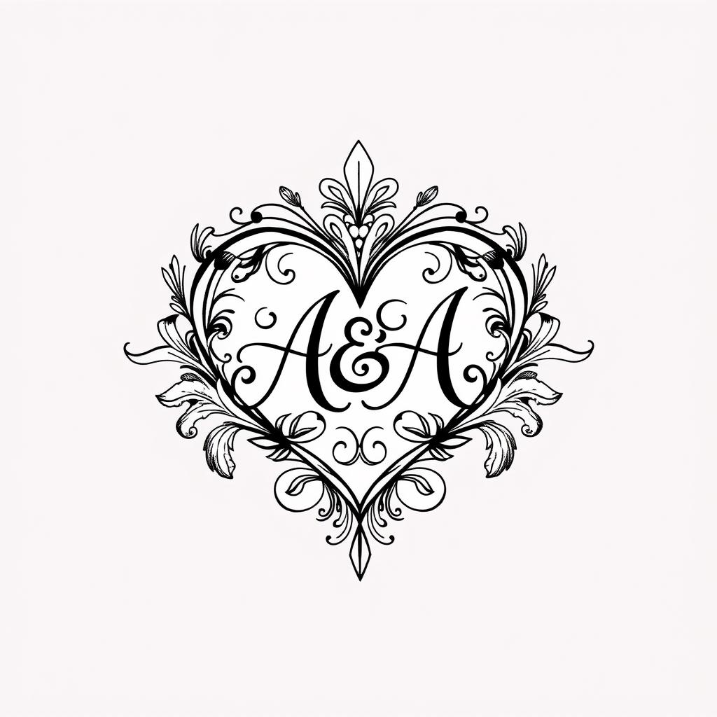 A tattoo design featuring the initials 'A&A' inside a heart