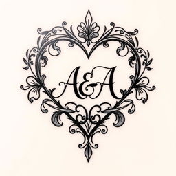 A tattoo design featuring the initials 'A&A' inside a heart