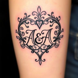 A tattoo design featuring the initials 'A&A' inside a heart