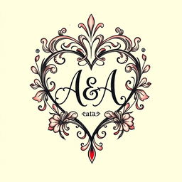 A tattoo design featuring the initials 'A&A' inside a heart