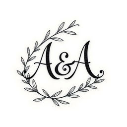 A tattoo design featuring the initials 'A&A' elegantly wrapped with an olive branch