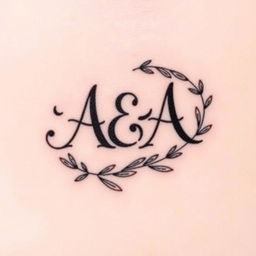 A tattoo design featuring the initials 'A&A' elegantly wrapped with an olive branch