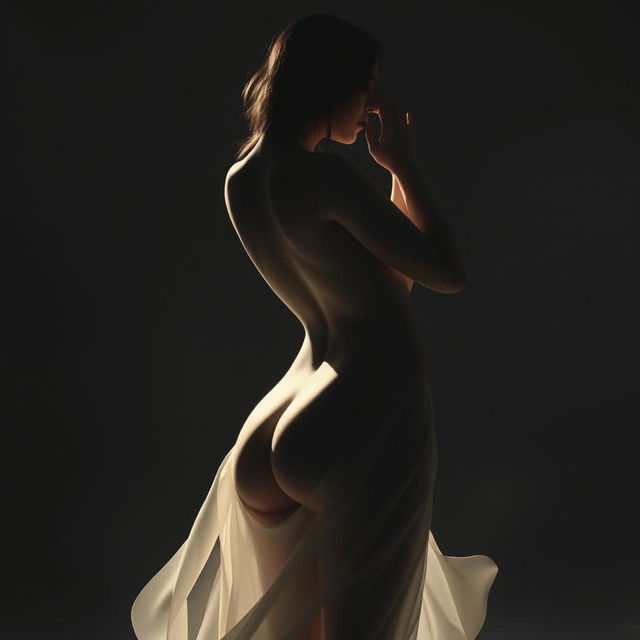 Artistic and elegant depiction of sensuality, focusing on the intimate dance between shadow and light highlighting the contours of a body