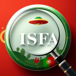 A creatively designed badge featuring the name 'ISFA' prominently displayed in elegant font