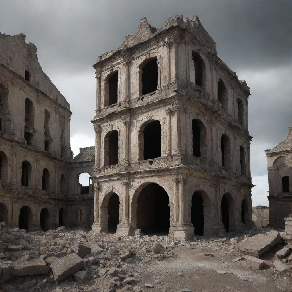 Conceptual representation of Atiquifobia, the fear of ruins, embodied as hauntingly beautiful crumbling edifices.