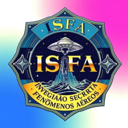 A colorful badge design featuring the name 'ISFA' prominently at the top in bold, authoritative lettering