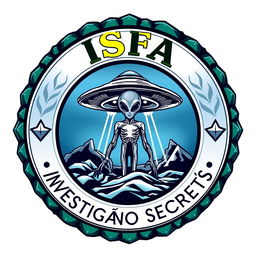 A colorful badge design featuring the name 'ISFA' prominently at the top in bold, authoritative lettering