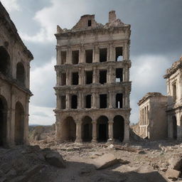 Conceptual representation of Atiquifobia, the fear of ruins, embodied as hauntingly beautiful crumbling edifices.