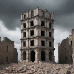 Conceptual representation of Atiquifobia, the fear of ruins, embodied as hauntingly beautiful crumbling edifices.