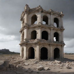 Conceptual representation of Atiquifobia, the fear of ruins, embodied as hauntingly beautiful crumbling edifices.