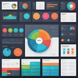 An infographic densely packed with eye-catching visuals and concise data, containing a wealth of information presented in an engaging manner. Features vibrant colors, bar graphs, pie charts, timelines and icons.