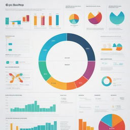 An infographic densely packed with eye-catching visuals and concise data, containing a wealth of information presented in an engaging manner. Features vibrant colors, bar graphs, pie charts, timelines and icons.