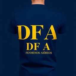 Design a dark blue t-shirt featuring bold yellow lettering