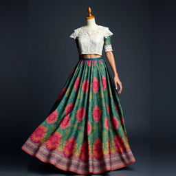 Anarkali outfit with a flowing Batik skirt and a Kebaya-style top