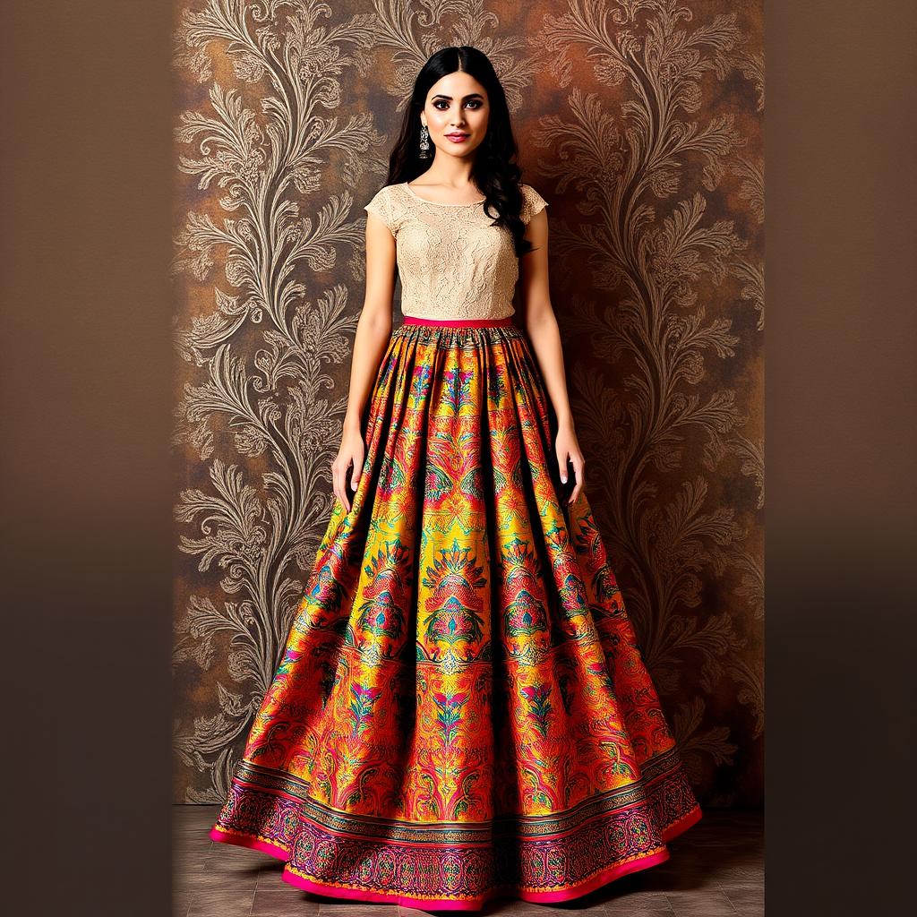 Anarkali outfit with a flowing Batik skirt and a Kebaya-style top