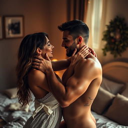 A couple engaged in an intimate moment, exploring a deep connection and expressing passion for each other