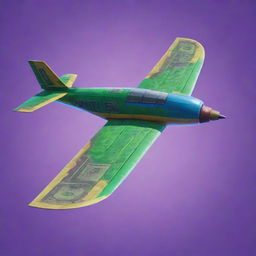 A Fortnite glider detailed and stylized to resemble a 1 dollar bill, with intense colors and realistic texture.