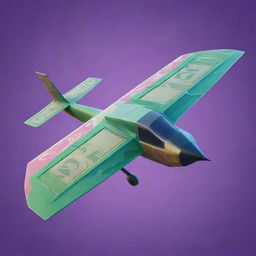 A Fortnite glider detailed and stylized to resemble a 1 dollar bill, with intense colors and realistic texture.