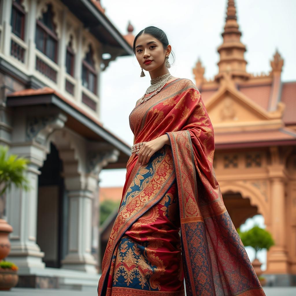 A stunning fashion design blending traditional Indian Sari and Indonesian (Sundanese) cultural attire