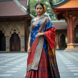 A stunning fashion design blending traditional Indian Sari and Indonesian (Sundanese) cultural attire