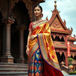 A stunning fashion design blending traditional Indian Sari and Indonesian (Sundanese) cultural attire