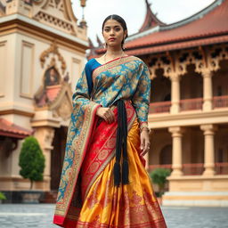 A stunning fashion design blending traditional Indian Sari and Indonesian (Sundanese) cultural attire