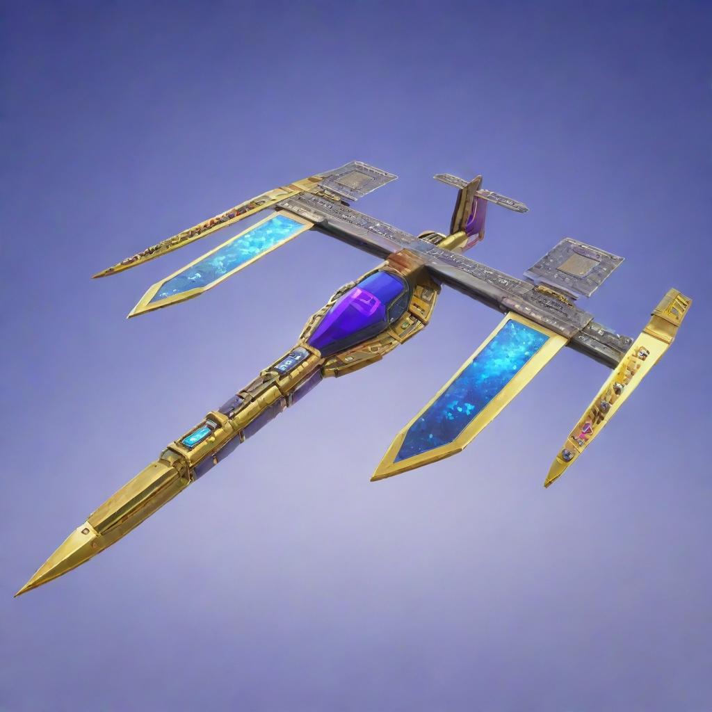 An ultra-luxury Fortnite glider symbolizing a 1 billion dollar value, encrusted with gems, rare materials, and futuristic tech.