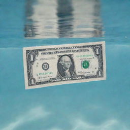 A crisp one dollar bill submerged in clear, sparkling water