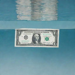 A crisp one dollar bill submerged in clear, sparkling water