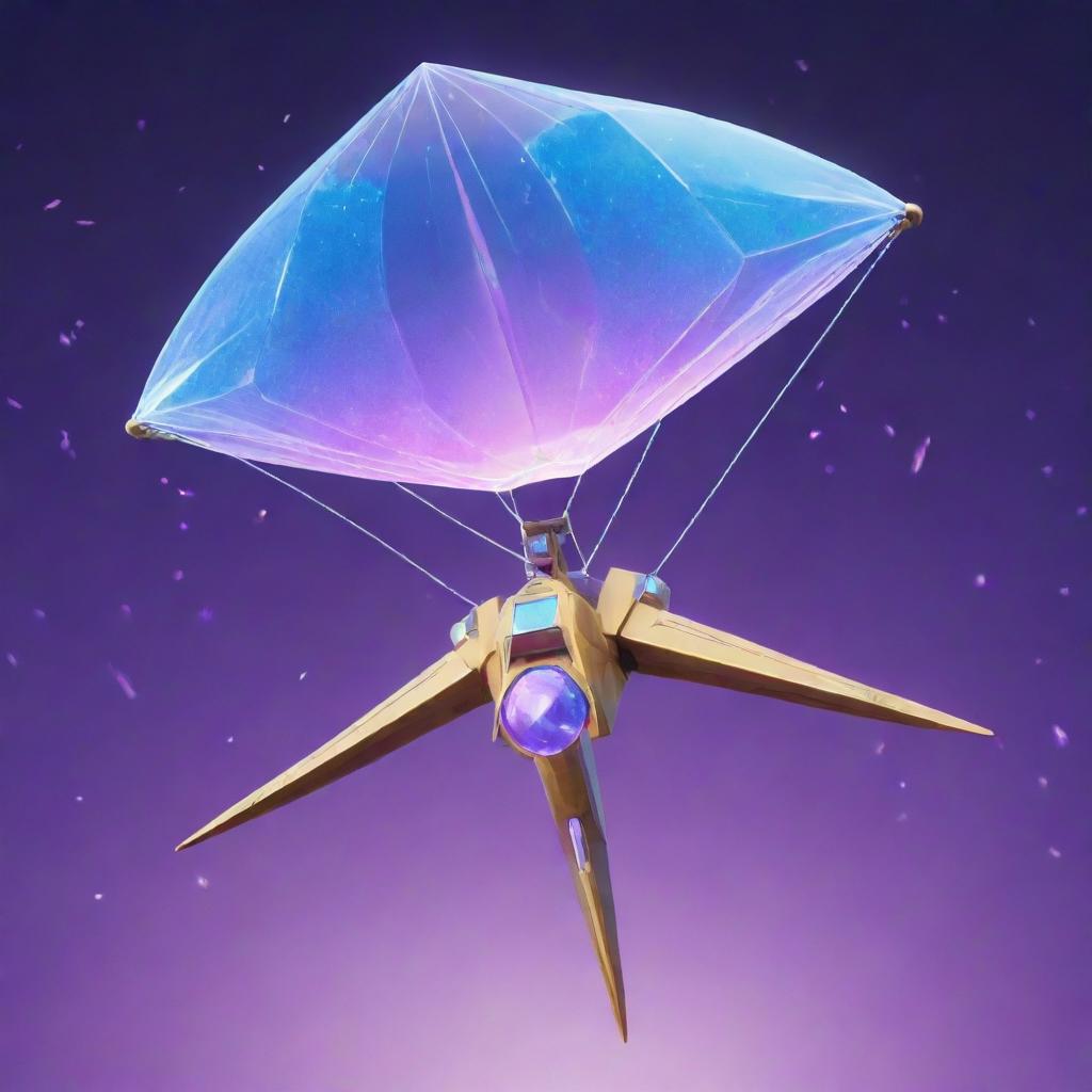 An unimaginably extravagant Fortnite glider, symbolizing a 1 sextillion dollar value, with ethereal materials, cosmic gems, and interstellar technology.