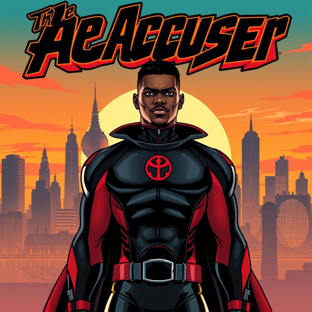 Front cover of a comic book featuring a Black hero named The Accuser from South London