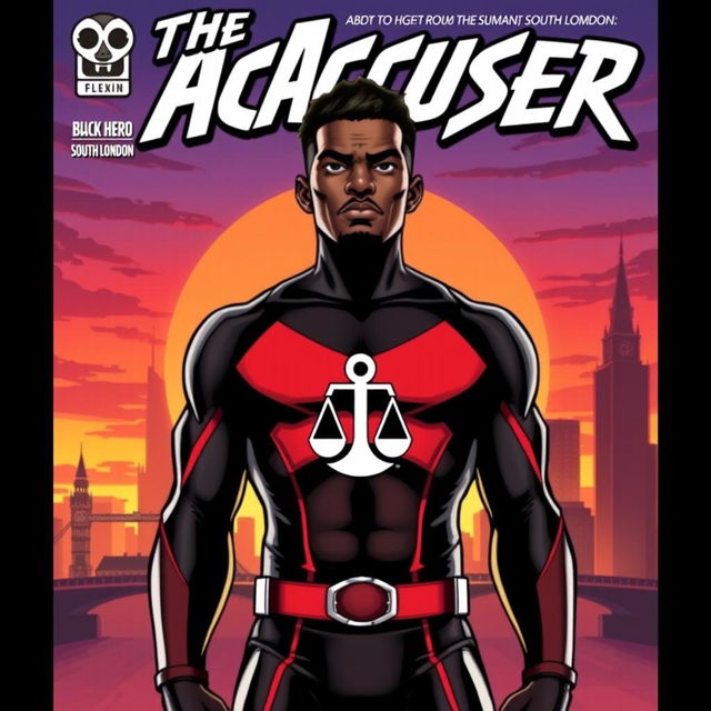 Front cover of a comic book featuring a Black hero named The Accuser from South London