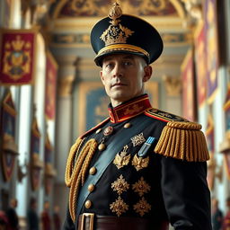 A distinguished lieutenant of the royal guard, standing proudly with an air of respect and authority