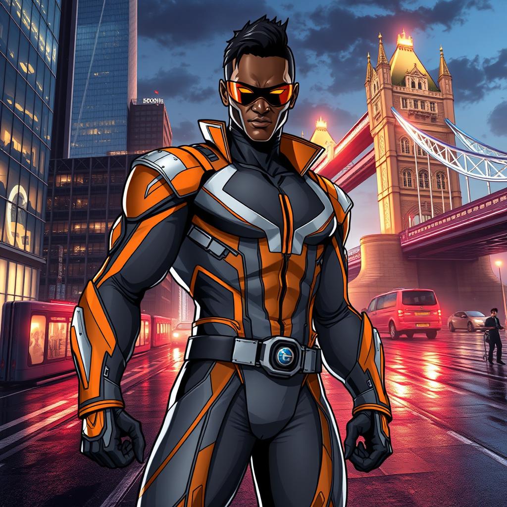 Anime comic book character of a black hero named The Accuser from South London