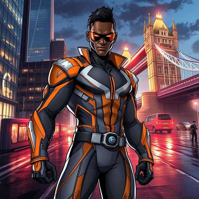 Anime comic book character of a black hero named The Accuser from South London