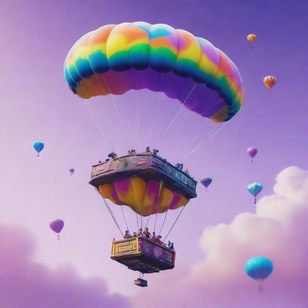 A fantastical Fortnite glider visualizing a surreal and playful value of '1 brewhruew fhdsflhyvdshyfv dfg gillion' dollars, adorned with abstract shapes and enchanting colors.