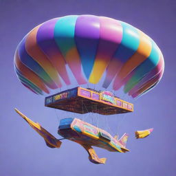 A fantastical Fortnite glider visualizing a surreal and playful value of '1 brewhruew fhdsflhyvdshyfv dfg gillion' dollars, adorned with abstract shapes and enchanting colors.