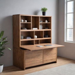 An elegant, low, transformer cabinet morphing into a master workspace. Crafted in a way that efficiently organizes all creative and repair materials, it can be stationed in any room while exuding grace and aesthetic appeal.