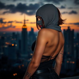 Cover art for the Telegram channel "Bad Pumpkin" featuring an alluring girl wearing a balaclava, with brown hair that is shorter than her shoulders