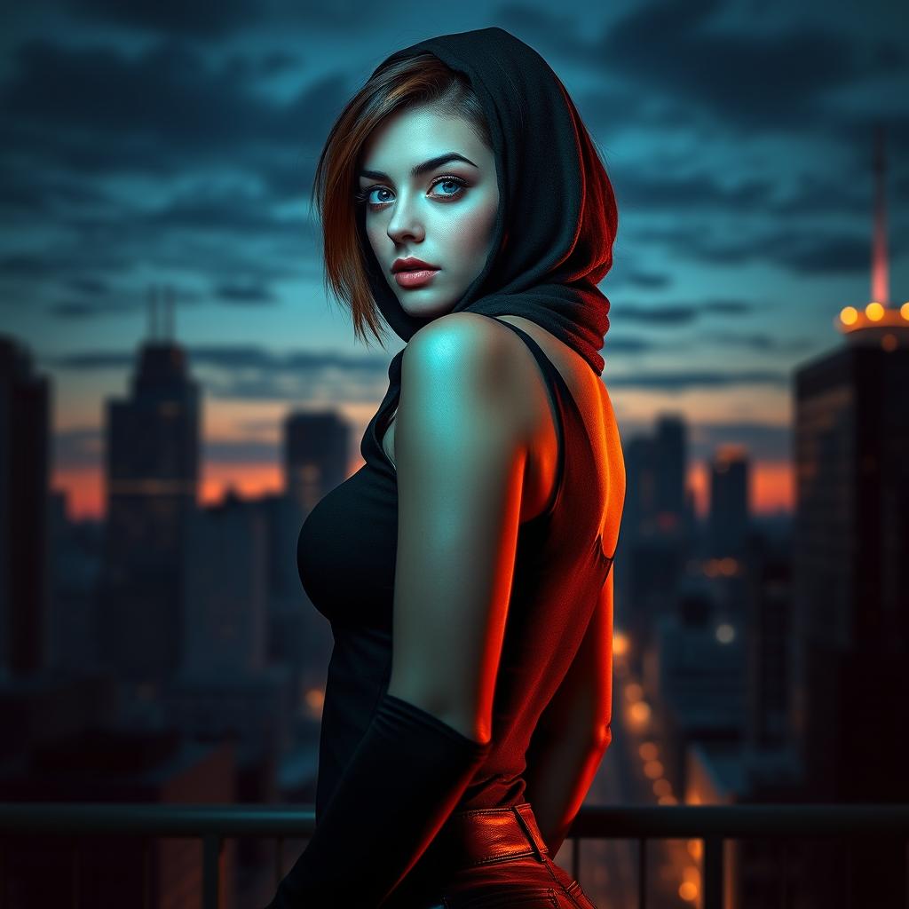 Cover art for the Telegram channel "Bad Pumpkin" featuring an alluring girl with blue eyes, brown hair shorter than her shoulders, and wearing a balaclava