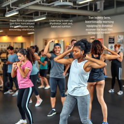 A modern gym environment with a diverse group of teenagers engaging in various exercises