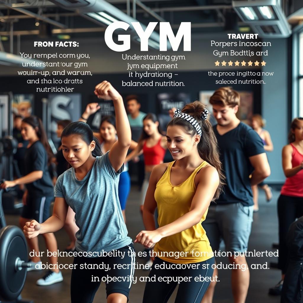 A modern gym environment with a diverse group of teenagers engaging in various exercises