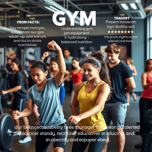 A modern gym environment with a diverse group of teenagers engaging in various exercises