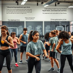 A modern gym environment with a diverse group of teenagers engaging in various exercises