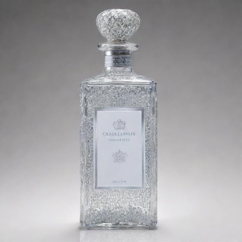 A diamond-encrusted, elegant bottle of the finest water with a luxurious price tag displaying its worth: a thousand dollars