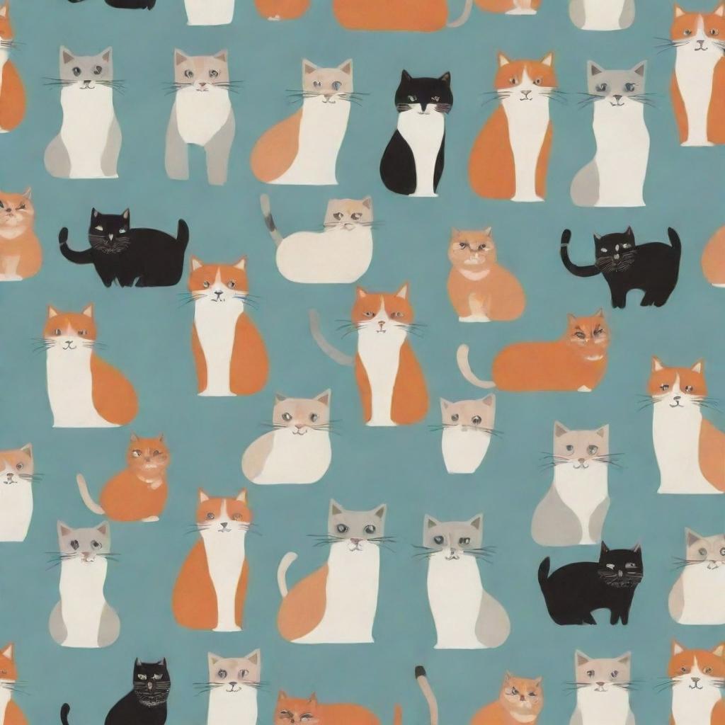 A charming pattern filled with playful, variously posed cats